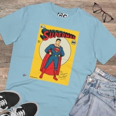 Buy Exclusive Unisex 1930 Superman Sky blue T-shirt on Cartoon clothings.