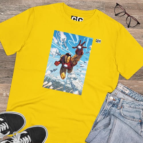 Buy iron man Unisex Golden Yellow T-shirt on cartoon clothings.