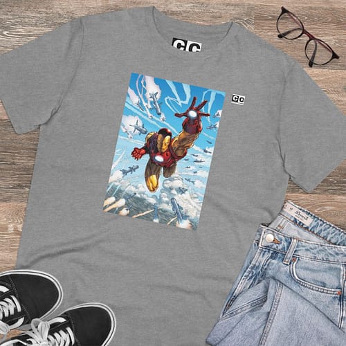 Buy iron man Unisex Mid Heather Grey T-shirt on cartoon clothings.