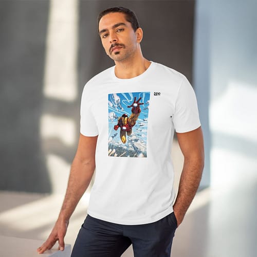 Buy iron man White T-shirt on cartoon clothings.