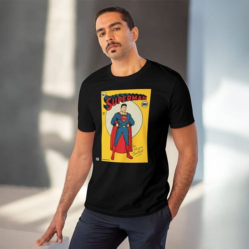 Buy Exclusive Unisex 1930 Superman Black T-shirt on Cartoon clothings.