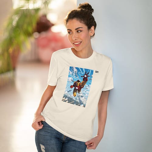 Buy iron man Natural Raw T-shirt on cartoon clothings.