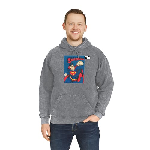 Buy 1930 print Superman Mineral Wash Hoodie on cartoon clothings.