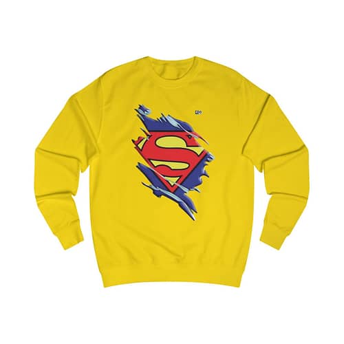 Buy now Sun Yellow color Torned Superman Logo Unisex Sweatshirt on cartoon clothings.