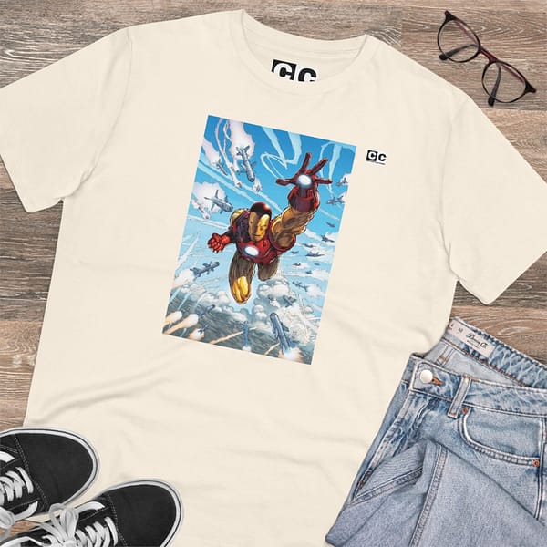 Buy iron man Natural Raw T-shirt on cartoon clothings.