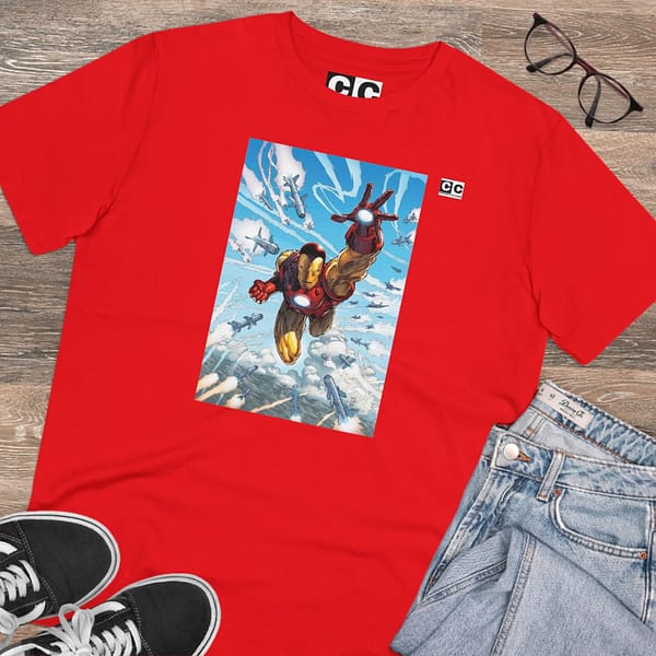 Buy iron man Unisex red T-shirt on cartoon clothings.