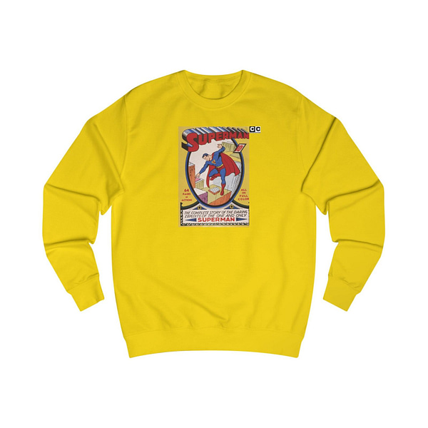 Buy Sun Yellow Color 1939 Superman Printed Unisex Sweatshirt on cartoon clothings.