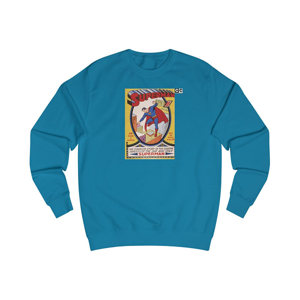 Buy Sapphire Blue Color 1939 Superman Printed Unisex Sweatshirt on cartoon clothings.