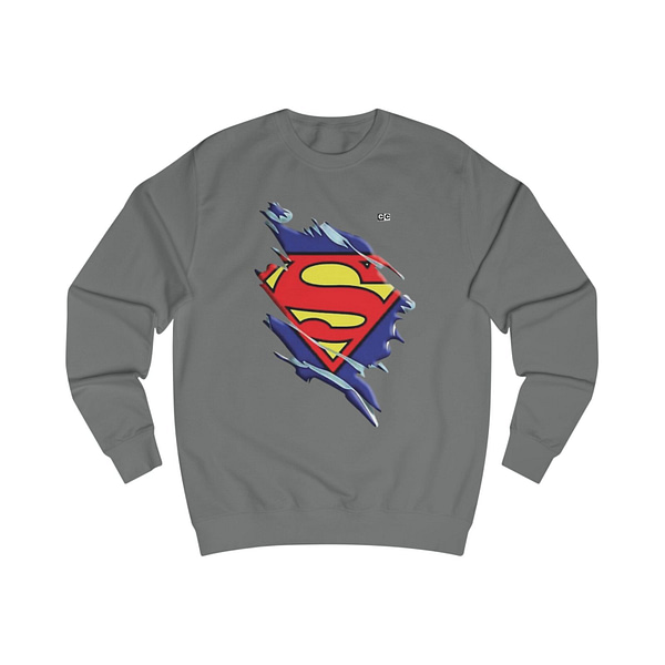 Buy now Steel Grey color Torned Superman Logo Unisex Sweatshirt on cartoon clothings.