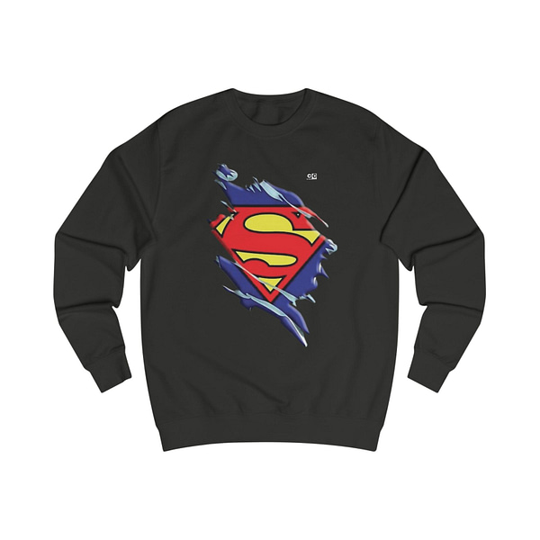 Buy now Jet Black color Torned Superman Logo Unisex Sweatshirt on cartoon clothings.