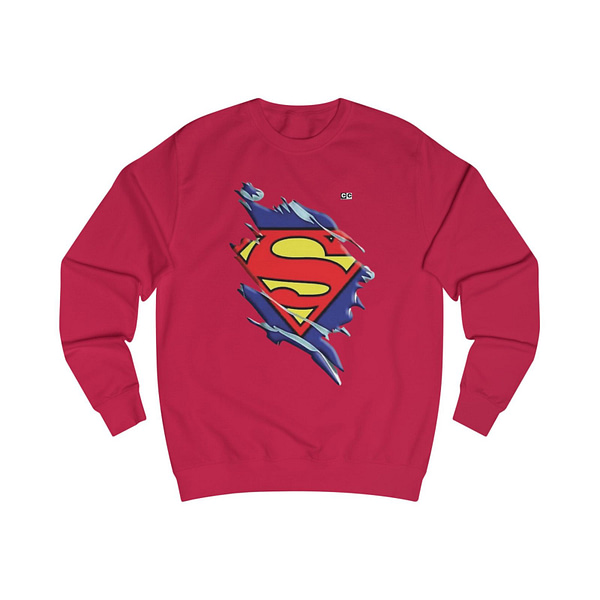 Buy now Fire Red color Torned Superman Logo Unisex Sweatshirt on cartoon clothings.