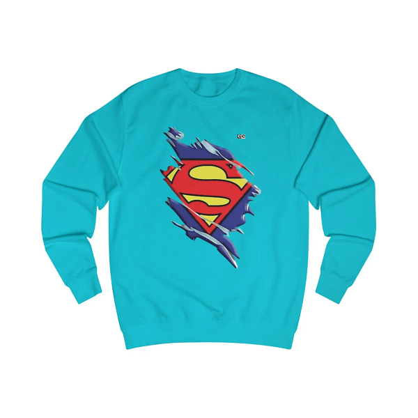 Buy now Turquoise Surf color Torned Superman Logo Unisex Sweatshirt on cartoon clothings.