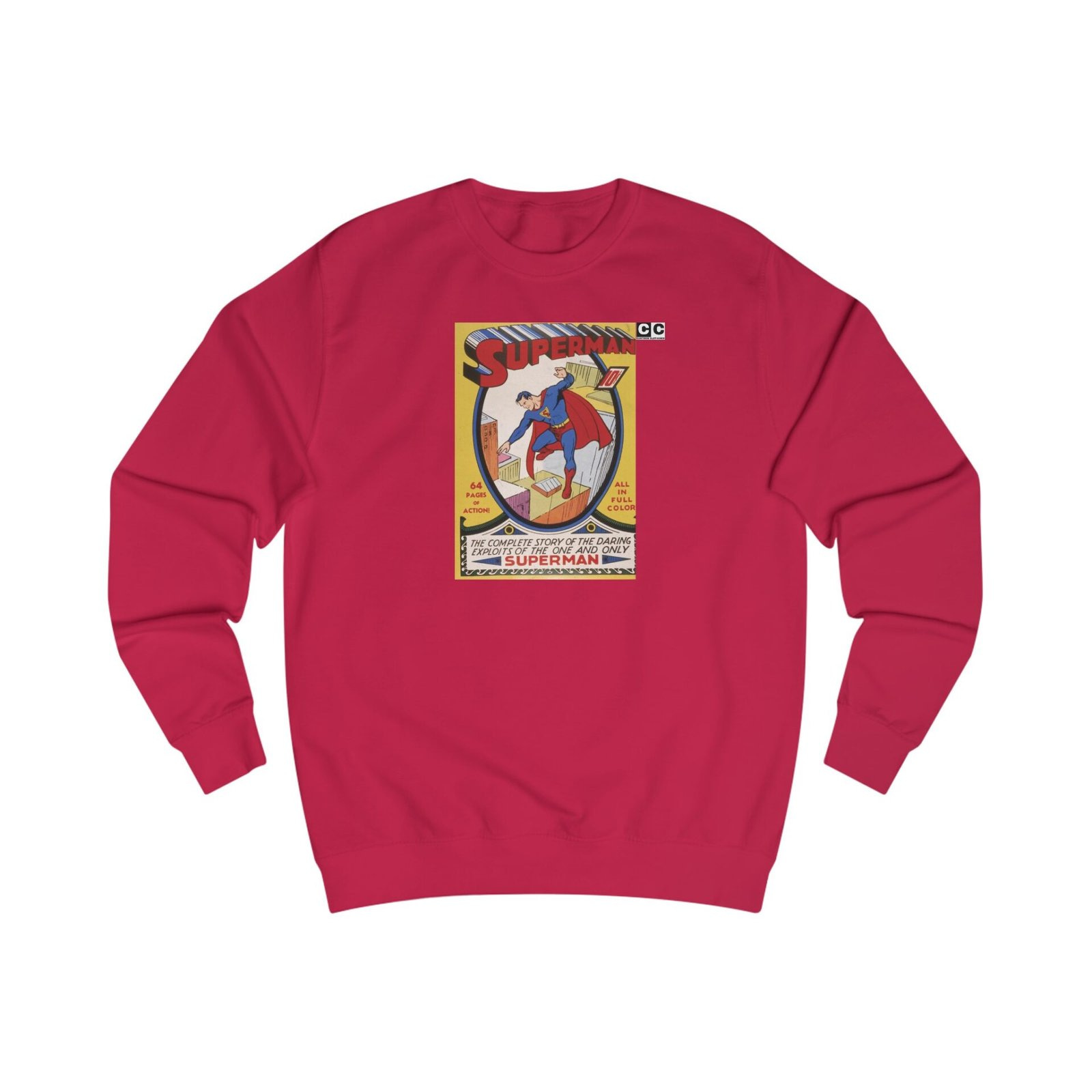 Buy Fire Red Color 1939 Superman Printed Unisex Sweatshirt on cartoon clothings.